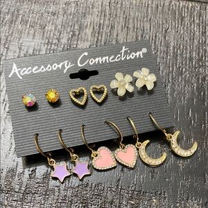 LOVELY Set Of 6 PR. Gold Tone and Pastel Earrings!